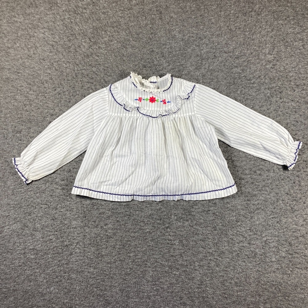 Vintage 70s Toddletime JC Penney Shirt Baby Girl Size 3 Embroidered Lace Trim